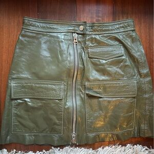 & Other Stories Olive Green Leather Skirt